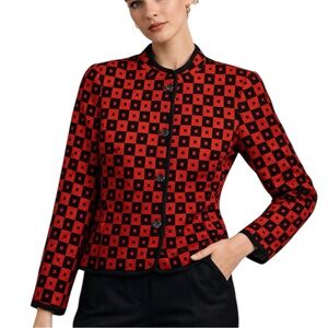 Louis Feraud Wool Black & Red Checkerboard Blazer